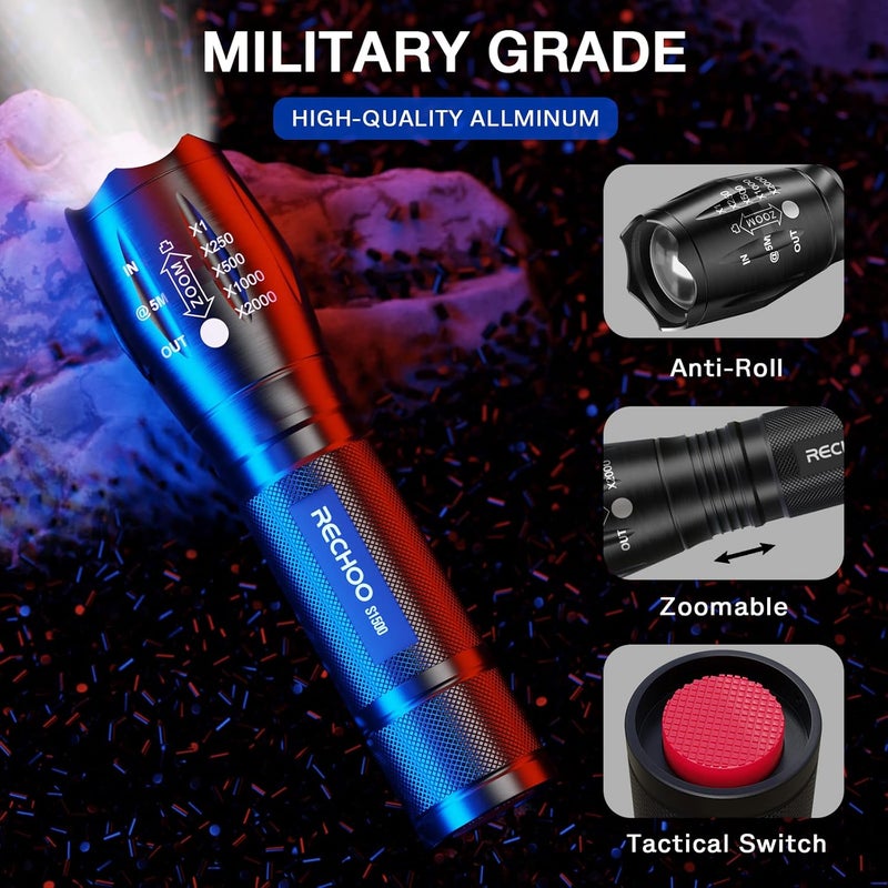 Rechoo Tactical Flashlight 4 Pack, Bright Zoomable LED Flashlight with High Lumens and 5 Modes, Waterproof Portable Pocket Flash Light for Emergency, Camping, and Outdoor Use - S1500 - Image 3